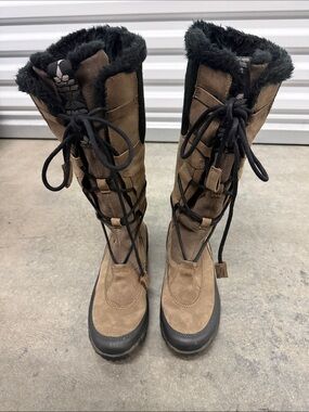 cushe Brown Suede Lace-Up Tall Winter Boots with Black Fur Trim